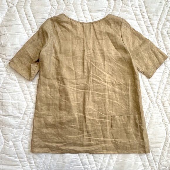 LAN JAENICKE Waxed Linen Tunic Blouse in Gold, Size 1 / Extra Small - Picture 3 of 8